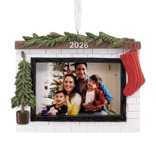 Hallmark Christmas Ornament Cozy Fireplace 2026 Photo Frame - Modern Mantle Version