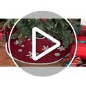 30-Inch Red Burlap Christmas Tree Skirt with Snowflake Print & Ribbon Ties