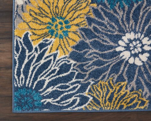 Nourison Passion Blue 2'2'' x 7'6'' Area-Rug, Floral, Farmhouse, Easy-Cleaning, Non Shedding, Bed Room, Living Room, Dining Room, Kitchen, (8' Runner)