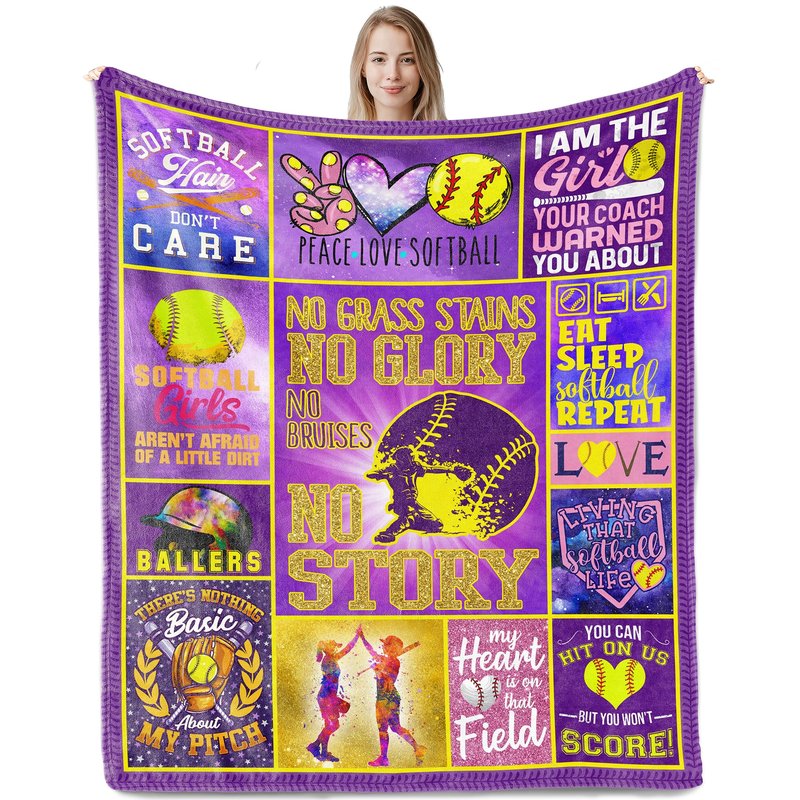 Softball Gifts for Girls, Softball Blanket, Best Girls Softballs Gifts, Softballs Blankets Gift for Girl, Soft Lightweight Soft-Ball Throw Blanket for All Seasons 50"x60"