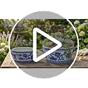 Blue and White Ceramic Planter Pot - Vintage Floral Oval Cachepot