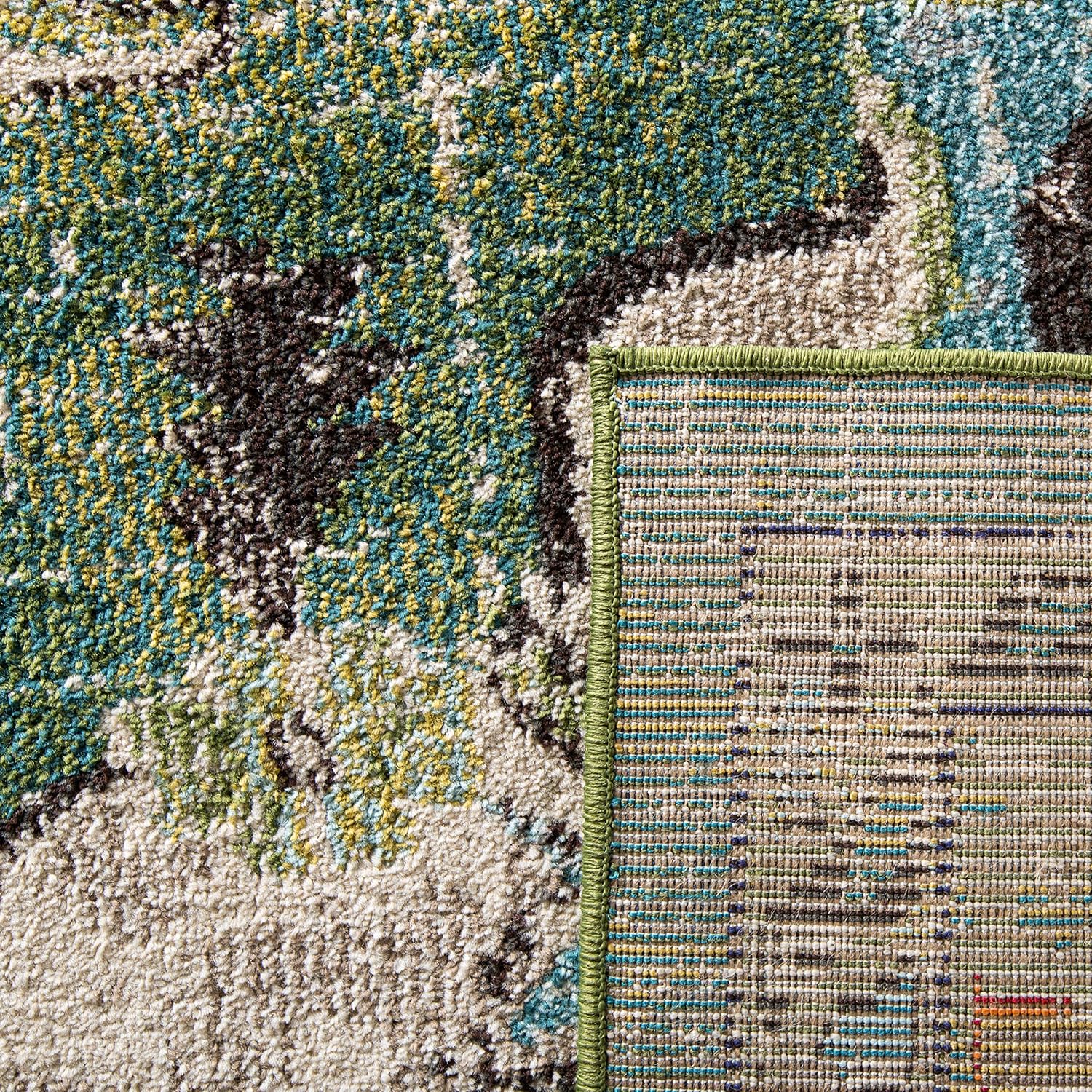 SAFAVIEH Monaco Collection Area Rug - 8' x 10', Forest Green & Light Blue, Non-Shedding & Easy to Clean | Distressed Medallion Design for Living Room, Bedroom, Dining Space