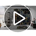 4-Piece Honeycomb Marble Shower Curtain Set with Non-Slip Bath Mat Rugs
