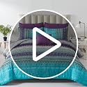 Boho Queen Comforter Set, 8 Piece Bed in a Bag Aqua Paisley Floral Microfiber